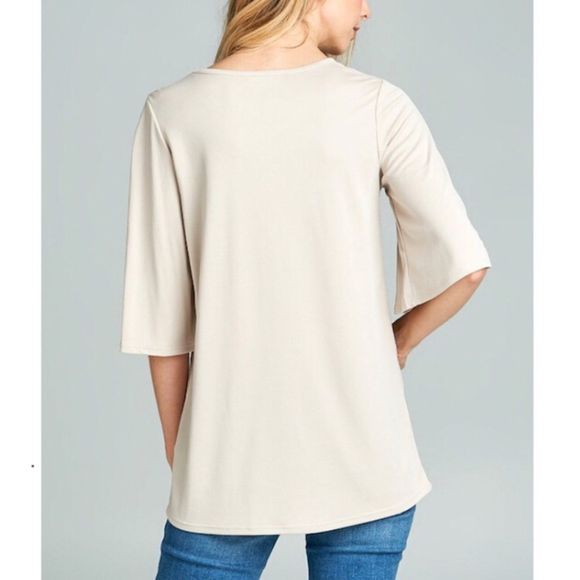 Ivory Boat Neck Elbow Length Bell Sleeve Top - Picture 4 of 8